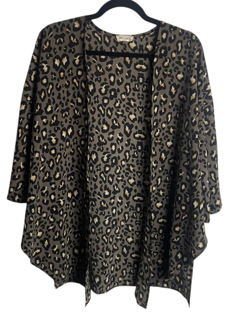 Leopard Print Open Front Kimono Cardigan - Black/Tan